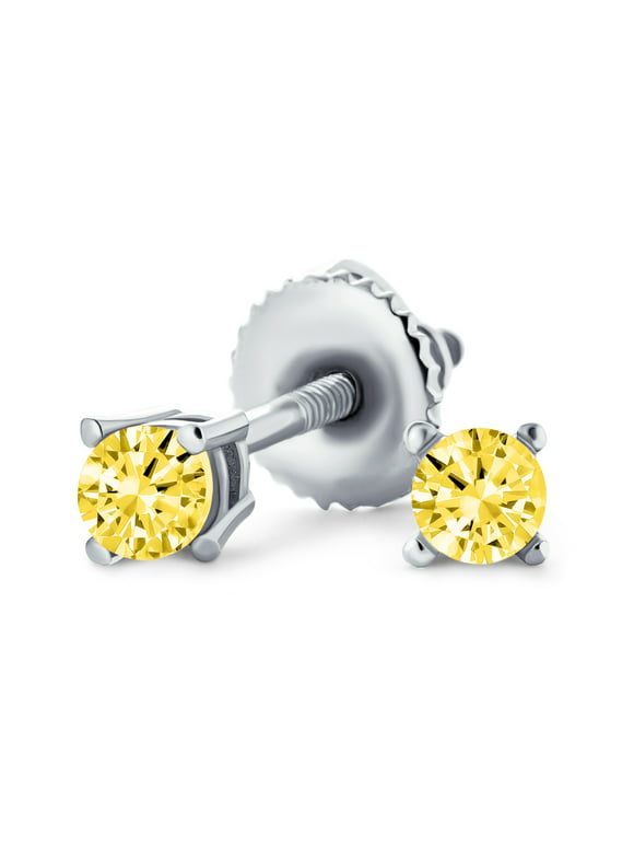 Bling Jewelry Canary Yellow Solitaire CZ Stud Earrings Sterling Silver Screwback