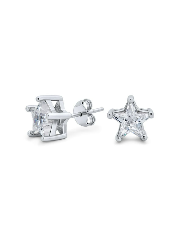 Bling Jewelry Celestial USA Patriotic Rock Star CZ Stud Earrings Sterling Silver