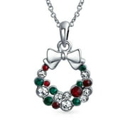 Bling Jewelry Womens Festive Bow Red Green White Crystal Wreath Stud Earrings in Silver