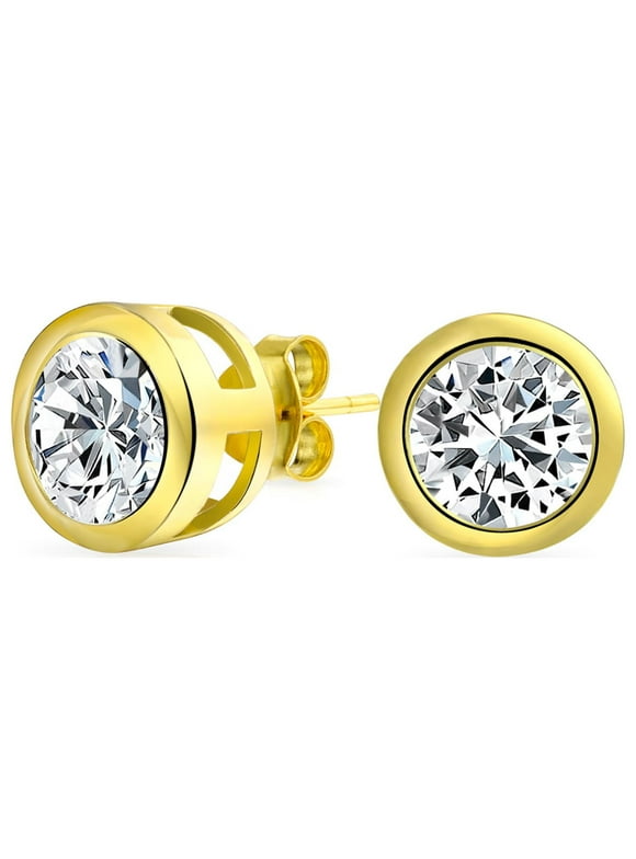 Bling Jewelry Classic .50CT CZ Solitaire Bezel Stud Earrings Gold Plated Sterling Silver 5MM