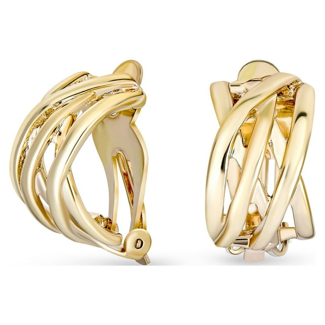 Bling Jewelry Criss Cross Celtic Knot Hoop Clip On Earrings Ears Gold