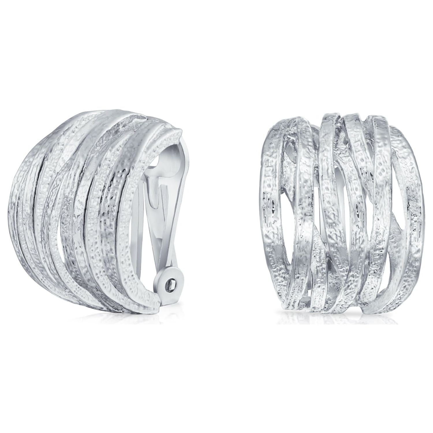 Bling Jewelry Womens Criss Cross Weave Hoop Clip On Earrings Non