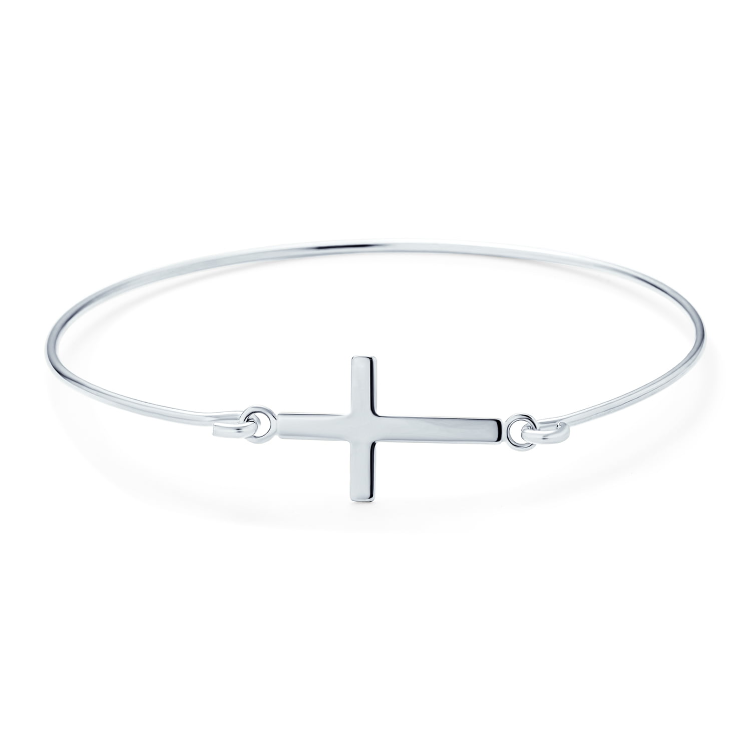 Bling Jewelry Womens Minimalist Thin Diagonal Cross Bangle Bracelet in Sterling Silver