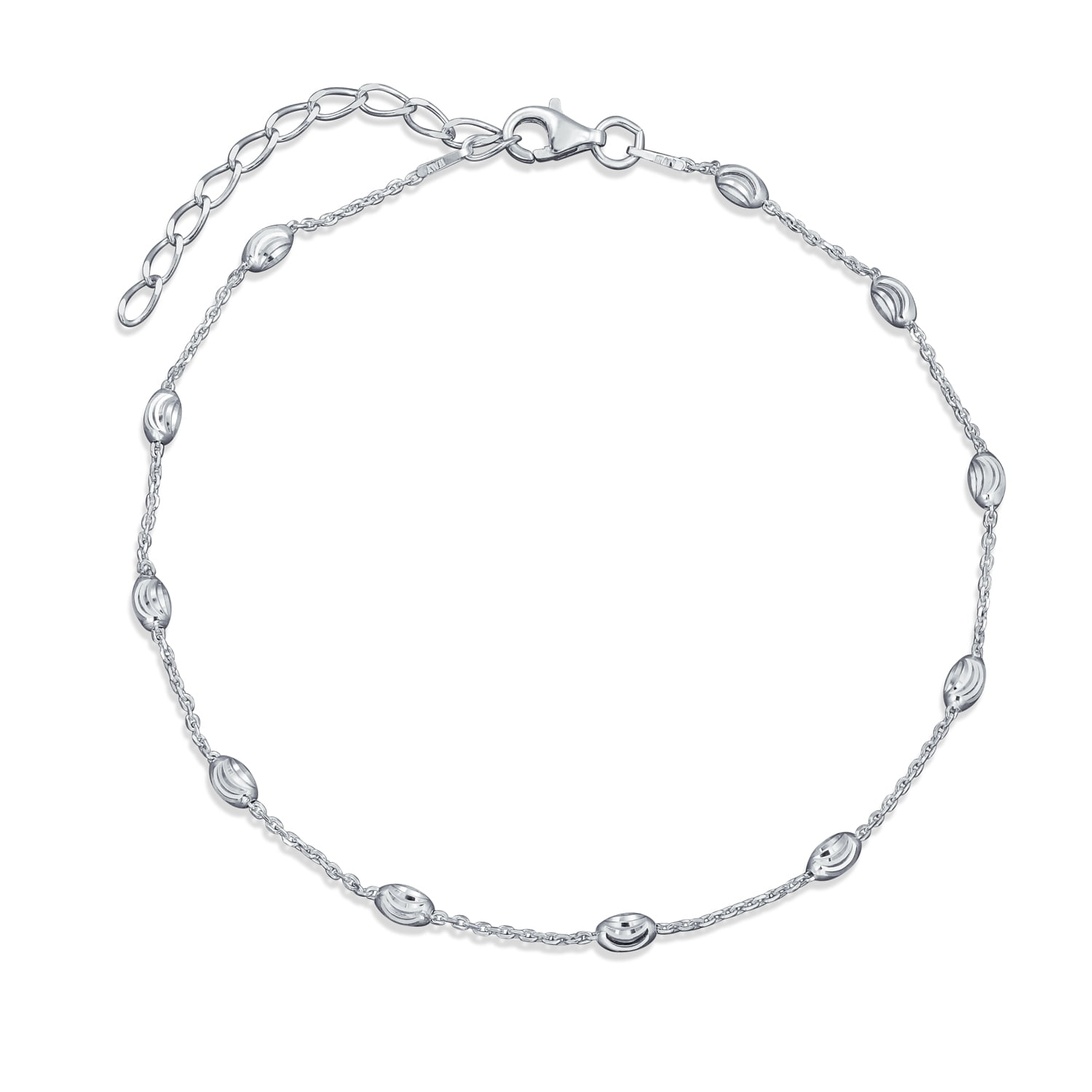 Bling Jewelry Diamond-Cut Oval Beads Chain Anklet .925 Sterling Silver