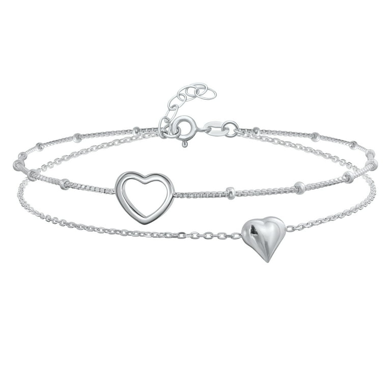 Double Heart Anklet Interlocking Ankle Bracelet Sterling Silver Adjustable Double Heart Anklet Interlocking Ankle Bracelet Sterling Silver Adjustable