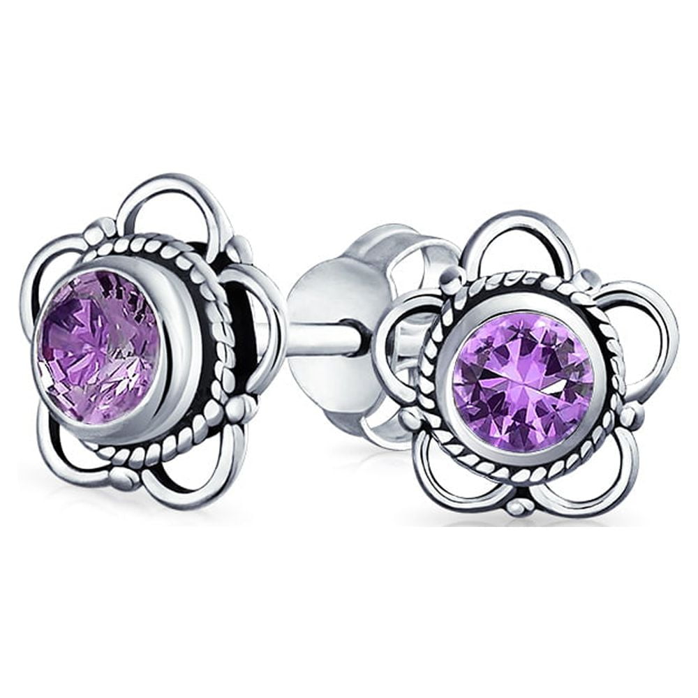 Bling Jewelry Womens Flower Amethyst Stud Earrings .925 Sterling Silver February Birthstone Walmart