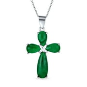 Bling Jewelry Womens Timeless Fashion Black Onyx Green Jade Cross Pendant Necklace in Sterling Silver