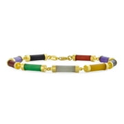 Bling Jewelry Womens Gemstone Multi Color Jade Bar Bracelet Gold Plated .925 Silver 7.5"