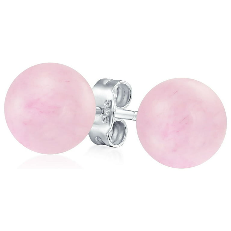 Pink Rose Quartz Sterling Silver Ball Stud Earrings Pink Rose Quartz Sterling Silver Ball Stud Earrings