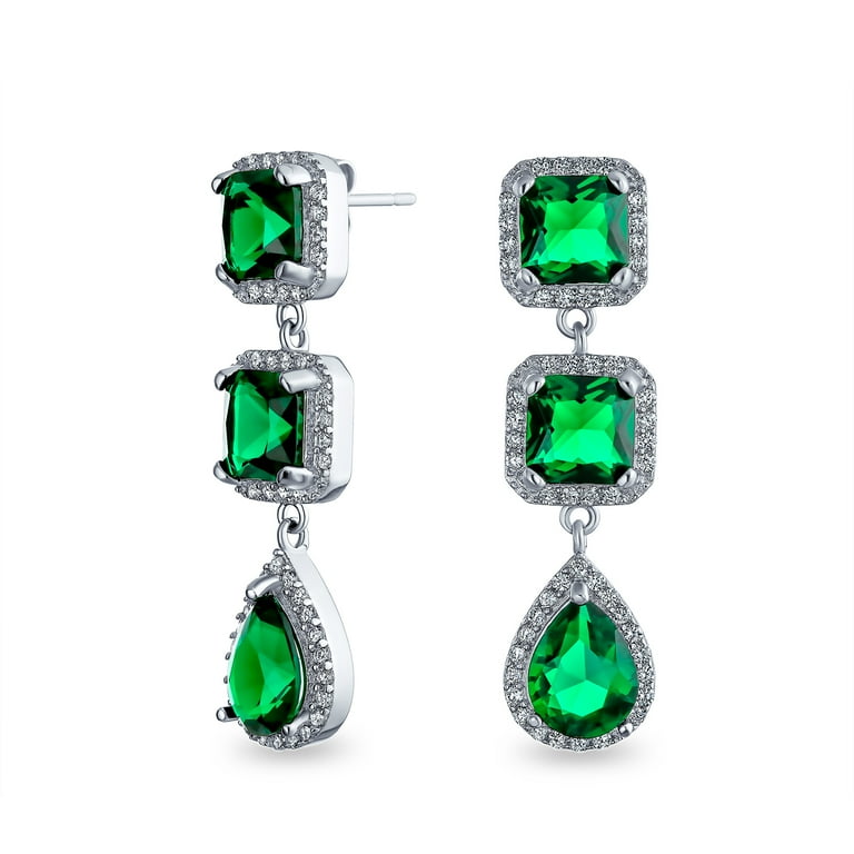 Bling Jewelry Womens Green CZ Statement Chandelier Earring Imitation Emerald Silver Plated Walmart