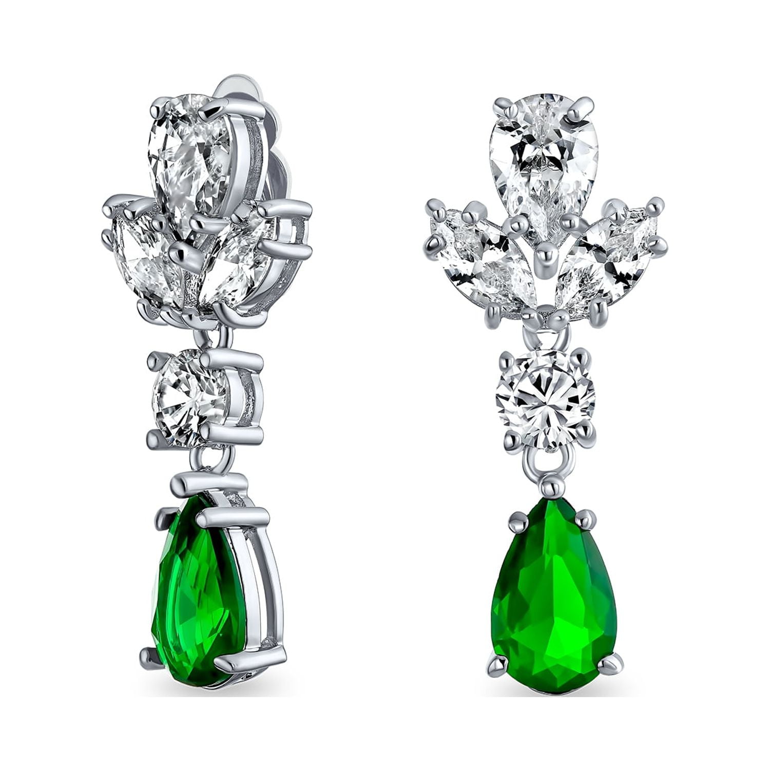 Bling Jewelry Green Emerald Teardrop CZ Chandelier Clip On Earrings ...