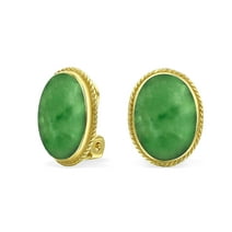 Bling Jewelry Green Jade Gemstone Gold Plated .925 Sterling Silver Clip On Earrings