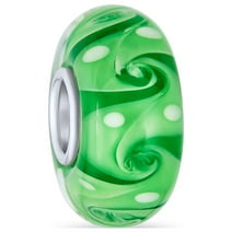 Bling Jewelry Green Wave Swirl Murano Glass Bead Charm Spacer .925Sterling Silver