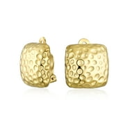 Bling Jewelry  Hammered Textured Square Clip On Earrings Matte Gold Plated