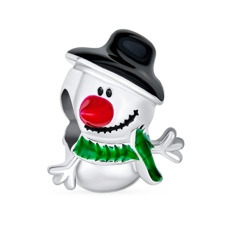 Snowman Charm White with Black Hat Sterling Silver Snowman Charm White with Black Hat Sterling Silver