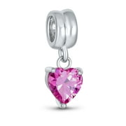 Bling Jewelry Heart Pink Birth Month October CZ Heart Charm Bead Sterling Silver