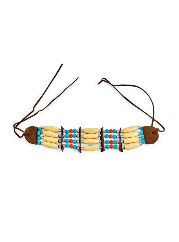 Bling Jewelry   Indian Bead 3 Row Wood Hair Pipe Leather Choker Necklace