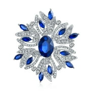 Bling Jewelry Large Statement Vintage Style Crystal Flower Blue Clear Brooch Pin