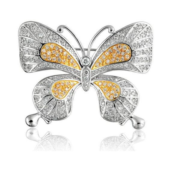 Bling Jewelry Large Vintage Style Golden Two Tone CZ Butterfly CZ Brooch  Pin
