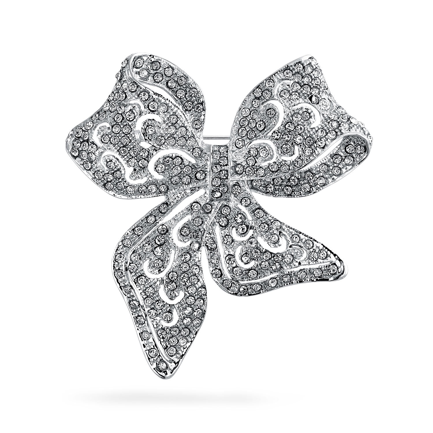 Clear Crystal Vintage Style Bow Brooch Pin