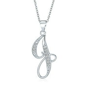 Bling Jewelry Letter J Script Initial Pendant Necklace Pave CZ .925 Sterling Silver