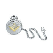 Bling Jewelry Men Two Tone Freemason Masonic Compass Pocket Watch Silver Gold Plated