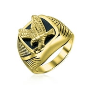 Bling Jewelry Men's Big Square Patriotic USA  Bald Eagle Signet Ring Gold Plated Steel
