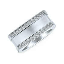 Bling Jewelry Men's Monogram CZ Accent Rectangle Shape Statement Band Ring Stainless Steel