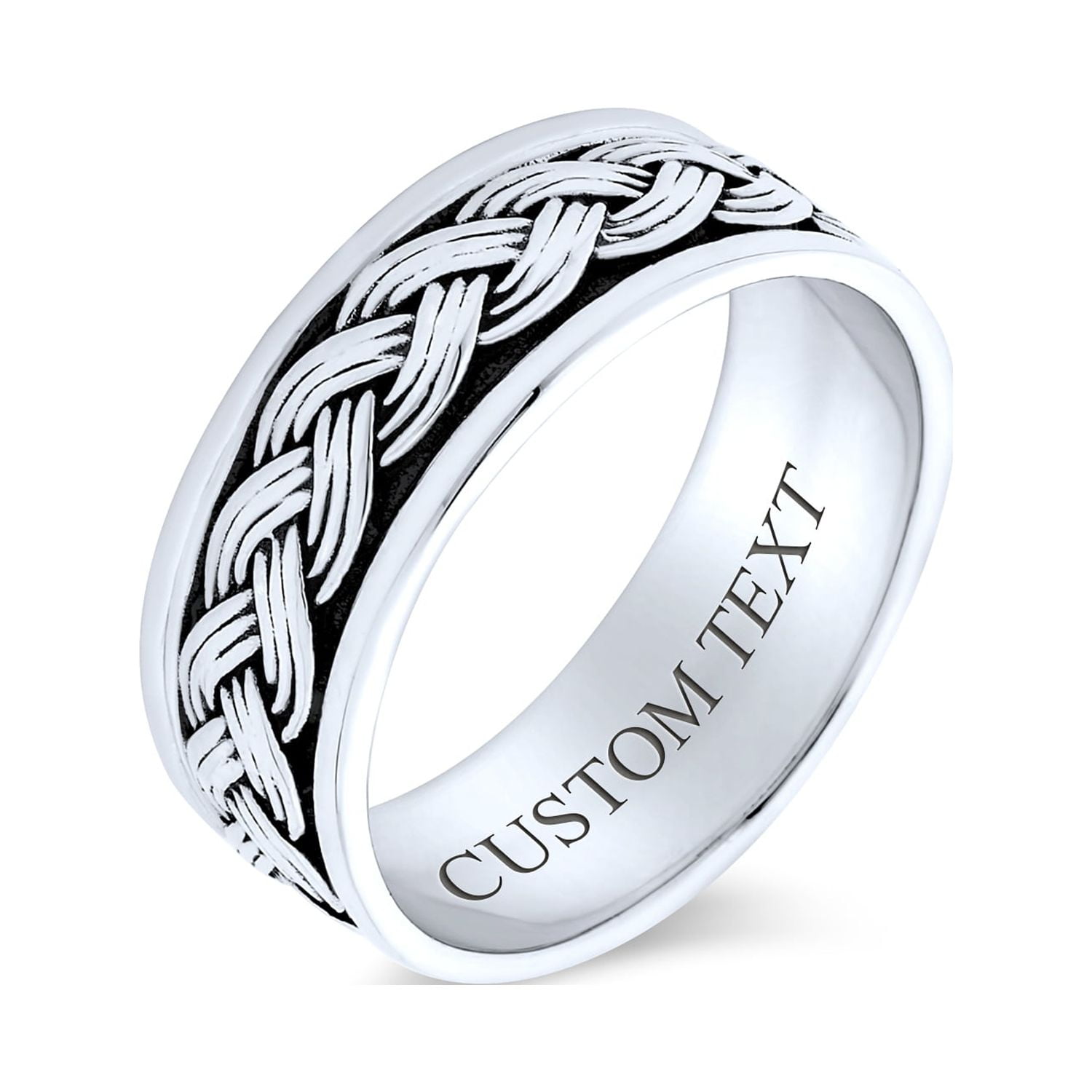 Bling Jewelry Men's Wheat Rope Braid Cable Wedding Band Ring .925 Sterling  Silver 