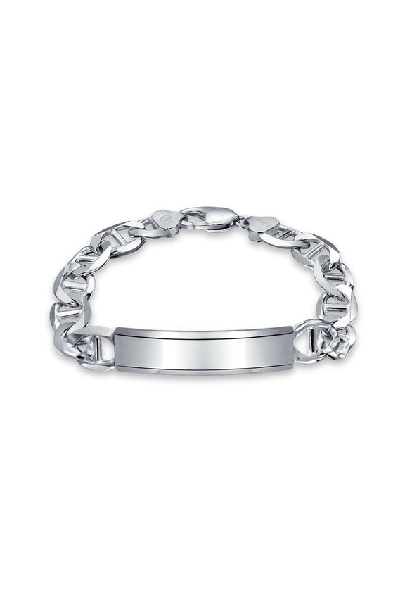 Mens Men's ID Bracelet .925 Sterling Silver Identification Name Bar Mariner Chain 10MM 9 Inch