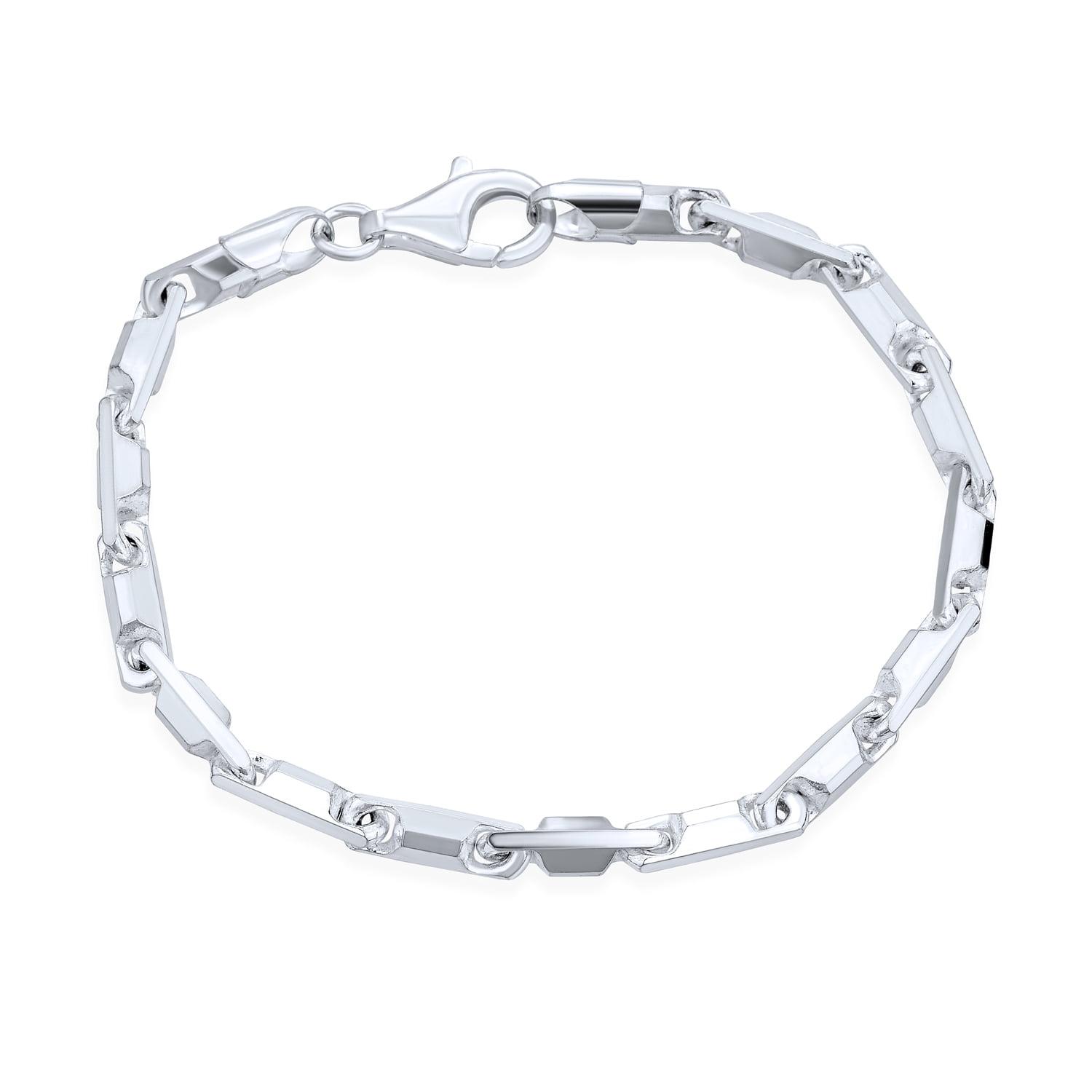 Bling Jewelry Mens 4.5mm Solid Heavy Sterling Silver 6-Sided Bar Chain Link  Bracelet 8.5 Inch
