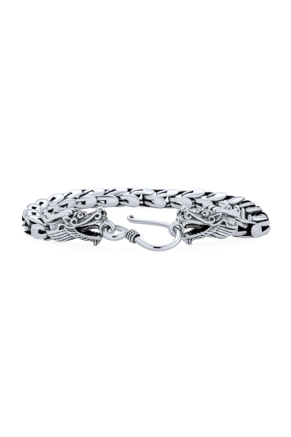 Mens Bali Handmade Dragon Scales Chain Link Bracelet Silver Men