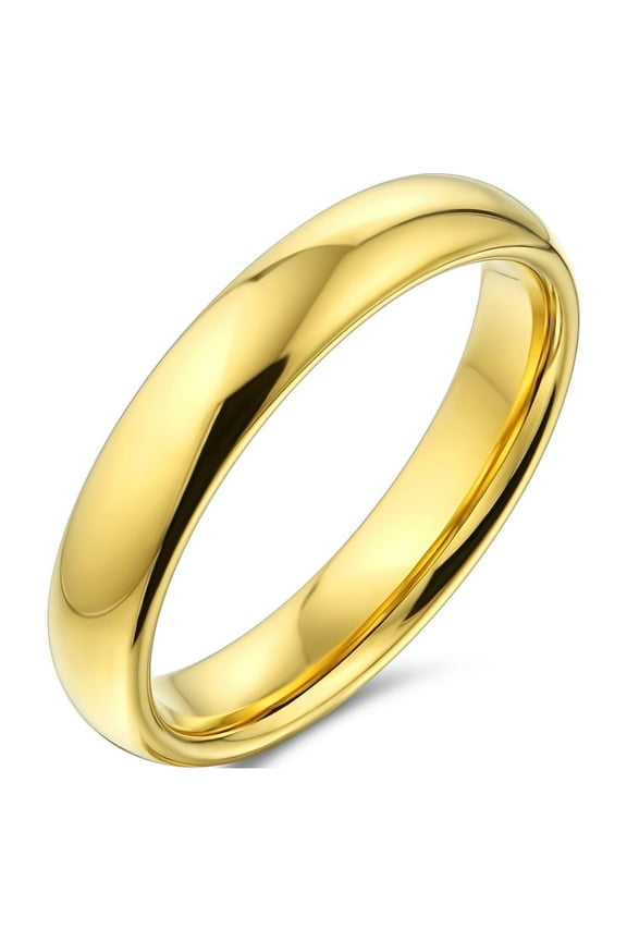 Mens Basic Simple Classic Dome Gold Plated Titanium Wedding Band Ring Comfort Fit