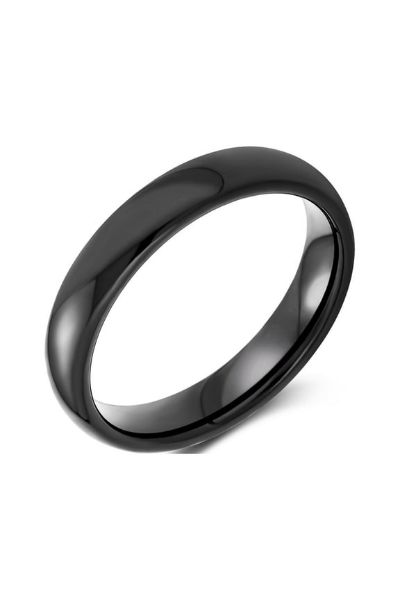 Mens Basic Simple Classic Dome Black Plated Titanium Wedding Band Ring Comfort Fit