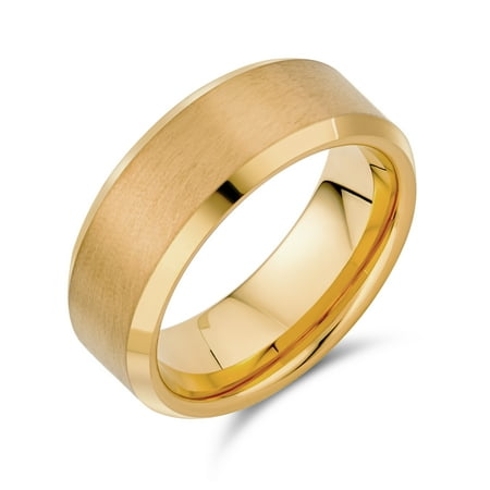 Bling Jewelry Mens Plain Titanium Wedding Band Ring Beveled Gunmetal Gold Plated 8MM
