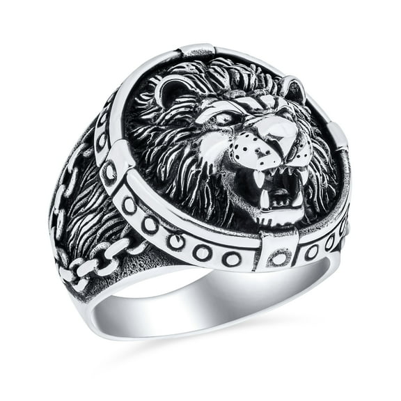 Bling Jewelry Mens Big Vintage King of Jungle Round Roaring Lion Signet Ring