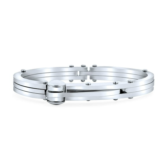 Bling Jewelry Mens Biker Handcuff Bracelet Men Black Silver Stainless Steel