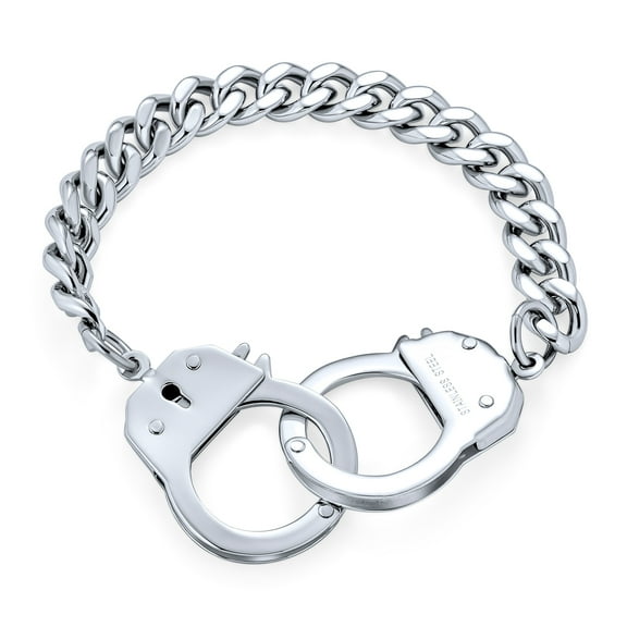 Bling Jewelry Mens Biker Jewelry Handcuff Chain Link Bracelet Men Black Silver