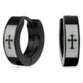 thumbnail image 1 of Bling Jewelry Mens Biker Jewelry Earrings Fleur De Lis Cross Black Huggie Hoop, 1 of 6