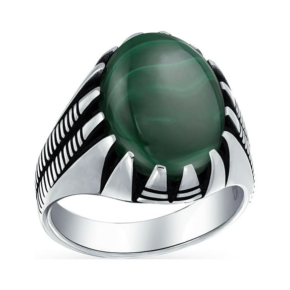 Bling Jewelry Mens Animal Claw Large Oval Malachite Signet Ring Oxidized Silver Handmade In Turkey