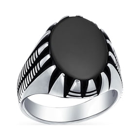 Bling Jewelry Mens Men's Oval Black Onyx Animal Claw Signet Ring Oxidized .925 Sterling Silver