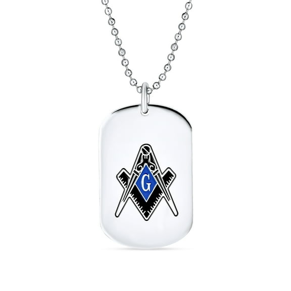 Bling Jewelry Mens Black Blue Freemason Compass Masonic Necklace Men Stainless