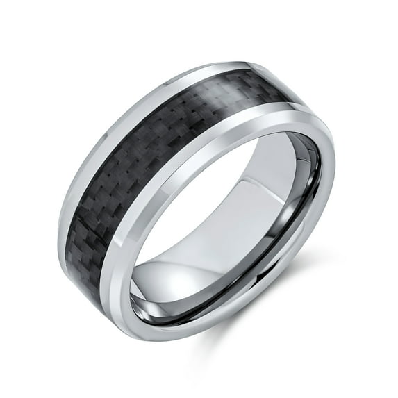 Bling Jewelry Mens Black Carbon Fiber Inlay Couples Wedding Band Titanium Ring for Men