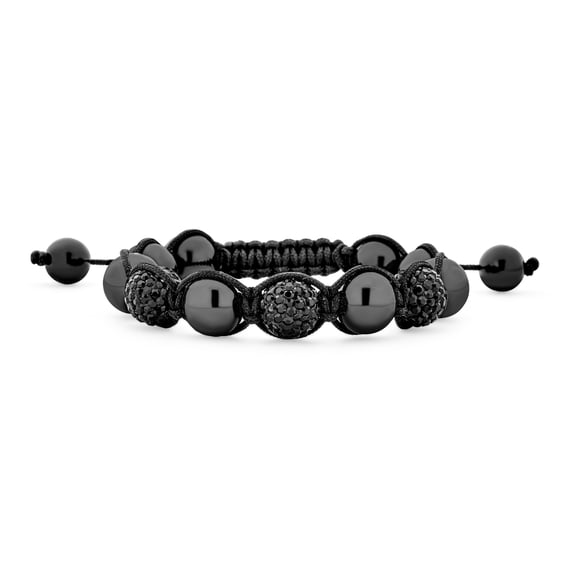 Bling Jewelry Mens Black Navy Blue Gold Bead Pave Crystal Ball Strand Bracelet