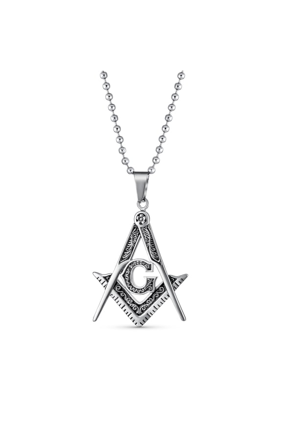 Mens Black Oxidized Freemason Masonic Symbol Pendant Necklace