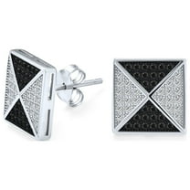 Bling Jewelry Mens Black Royal Blue CZ Stud Square Earrings Pyramid