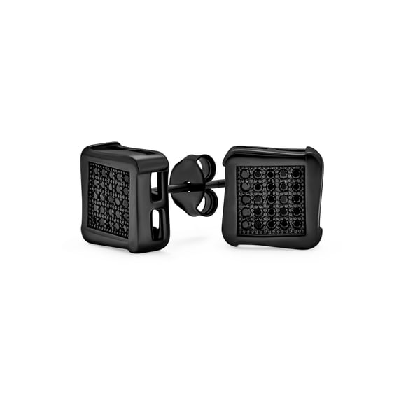 Bling Jewelry Mens Black Square CZ Stud Earrings Men Silver