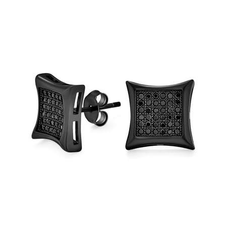 Bling Jewelry Mens Square Kite Shape Cubic Zirconia Micro Pave CZ Black Stud Earrings .925 Sterling Silver