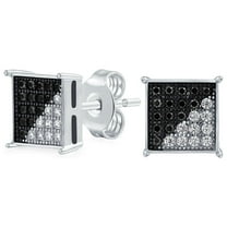Bling Jewelry Mens  Black White CZ Stud Earrings for Men, Sterling Silver, 8MM Square