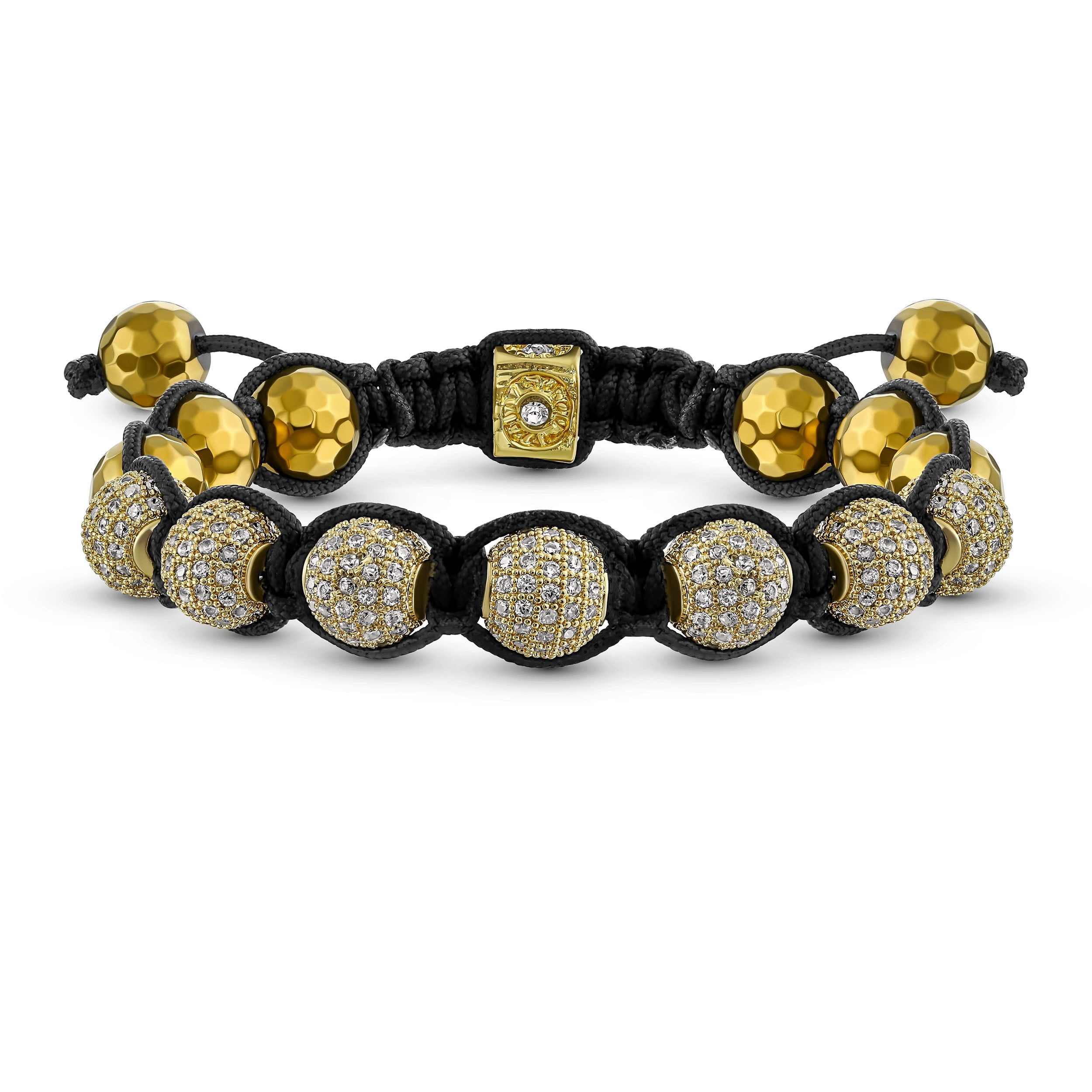 Bling Jewelry Mens Black Gold Tone Crystal Shamballa Inspired Bolo